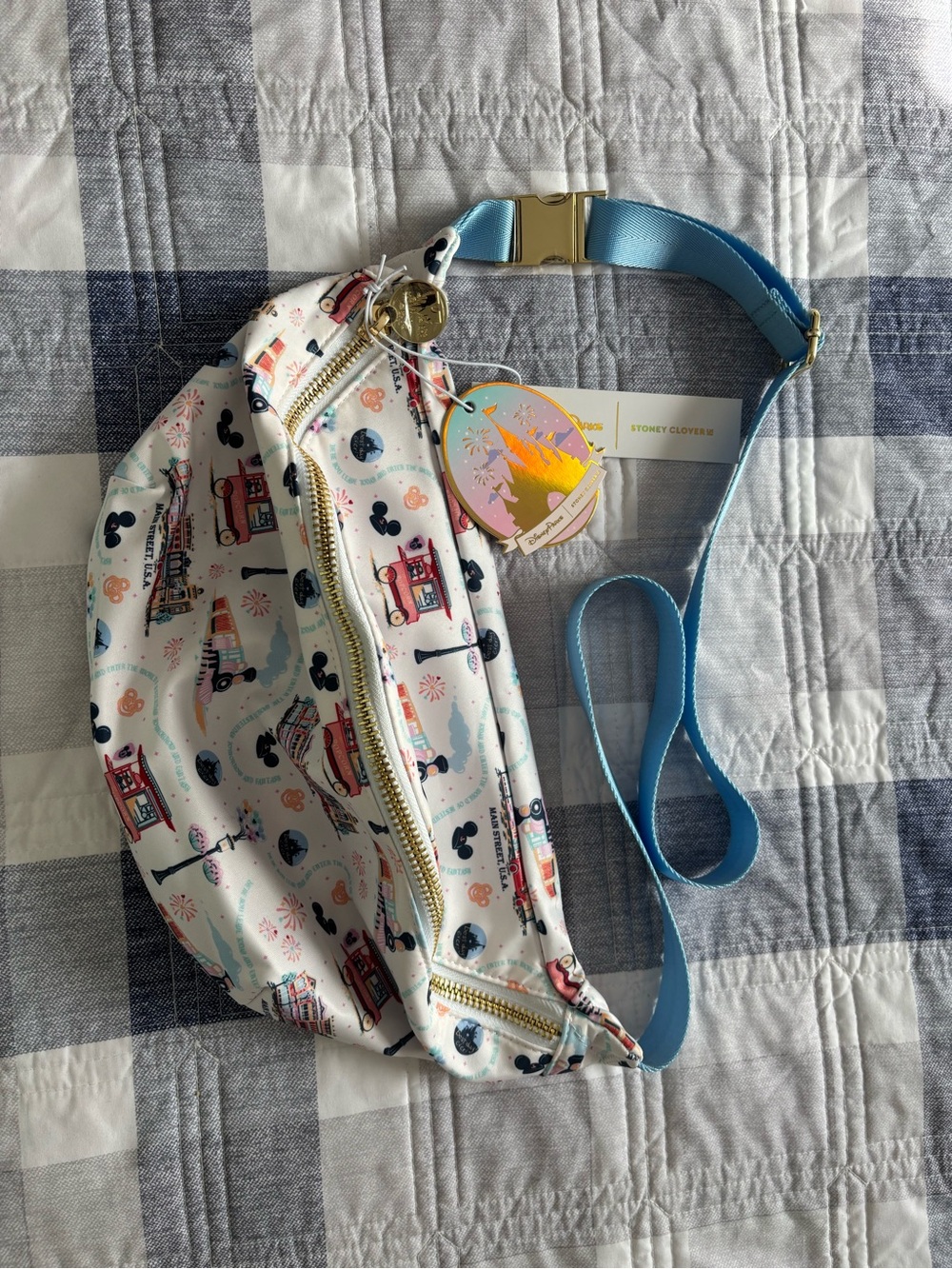 Stoney Clover Lane Mainstreet USA Printed Crossbody Bag with Blue Strap